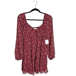 Altar’d State Dark Floral Tiered Babydoll Mini Dress Size XS Sheer Fairy Cottage